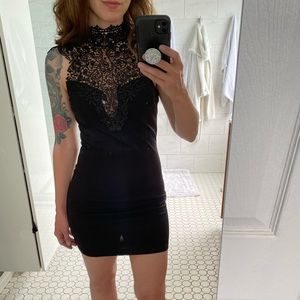 Black Crochet Bandage Mini Dress